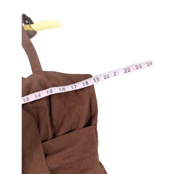 Eloquii NWT Buckle Front Linen Blend Dress Warm Chocolate Brown Slit Womens 14 - Picture 9 of 11